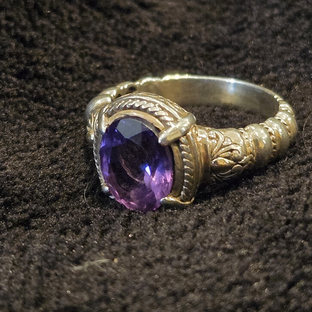 Robert Manse 18k & 925 Sterling Silver Amethyst Gemstone Ring Vintage - Picture 5 of 7
